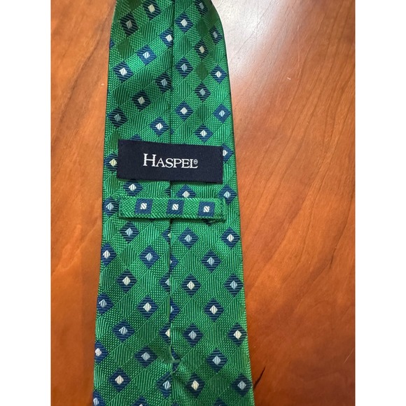 HASPEL Mens Green Blue Silk Diamond Pattern‎ Necktie - Picture 4 of 6